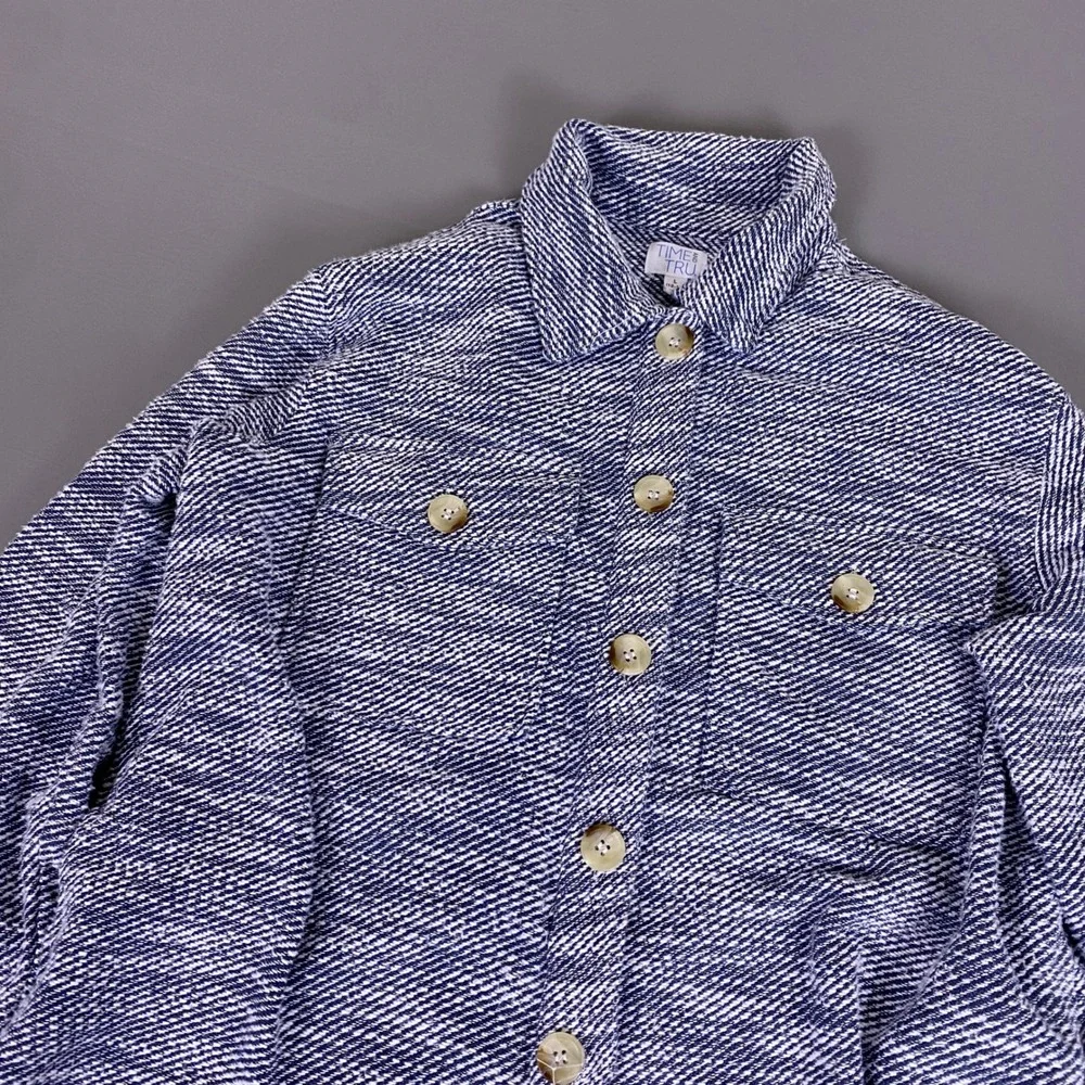 Time‎ and Tru Shacket Shirt Jacket Men's Large 12-14 Blue White Marled Cotton